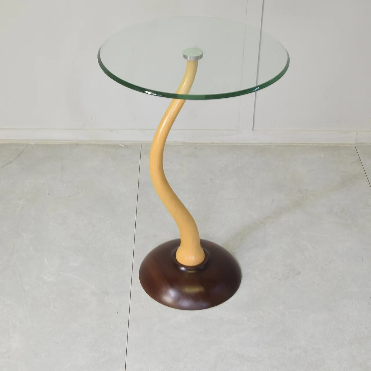 Tavolino scultoreo moderno in faggio e vetro rotondo, anni '50 6