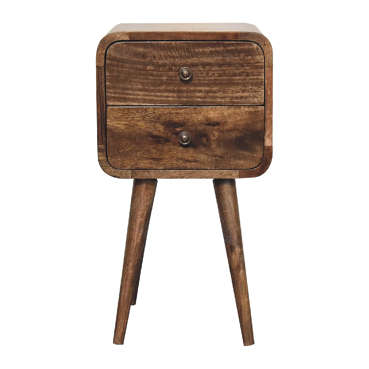 Mini curved grey‑washed bedside table, 2000s 1
