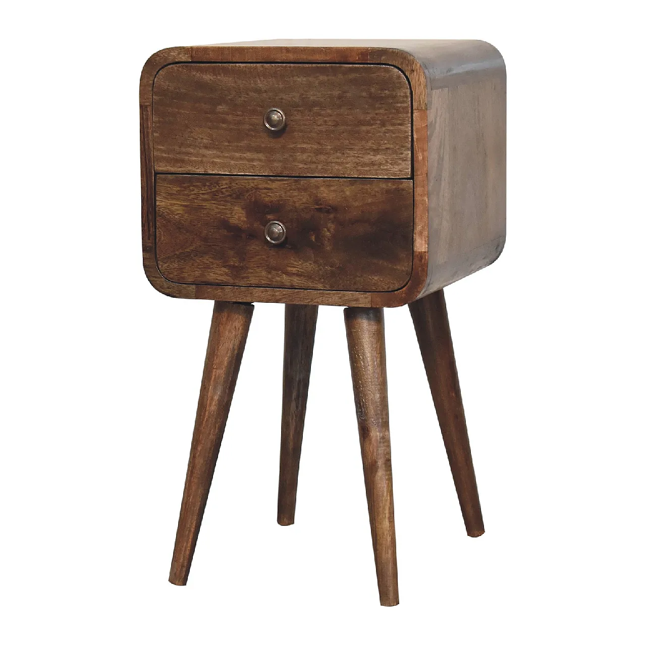 Mini curved grey‑washed bedside table, 2000s 2