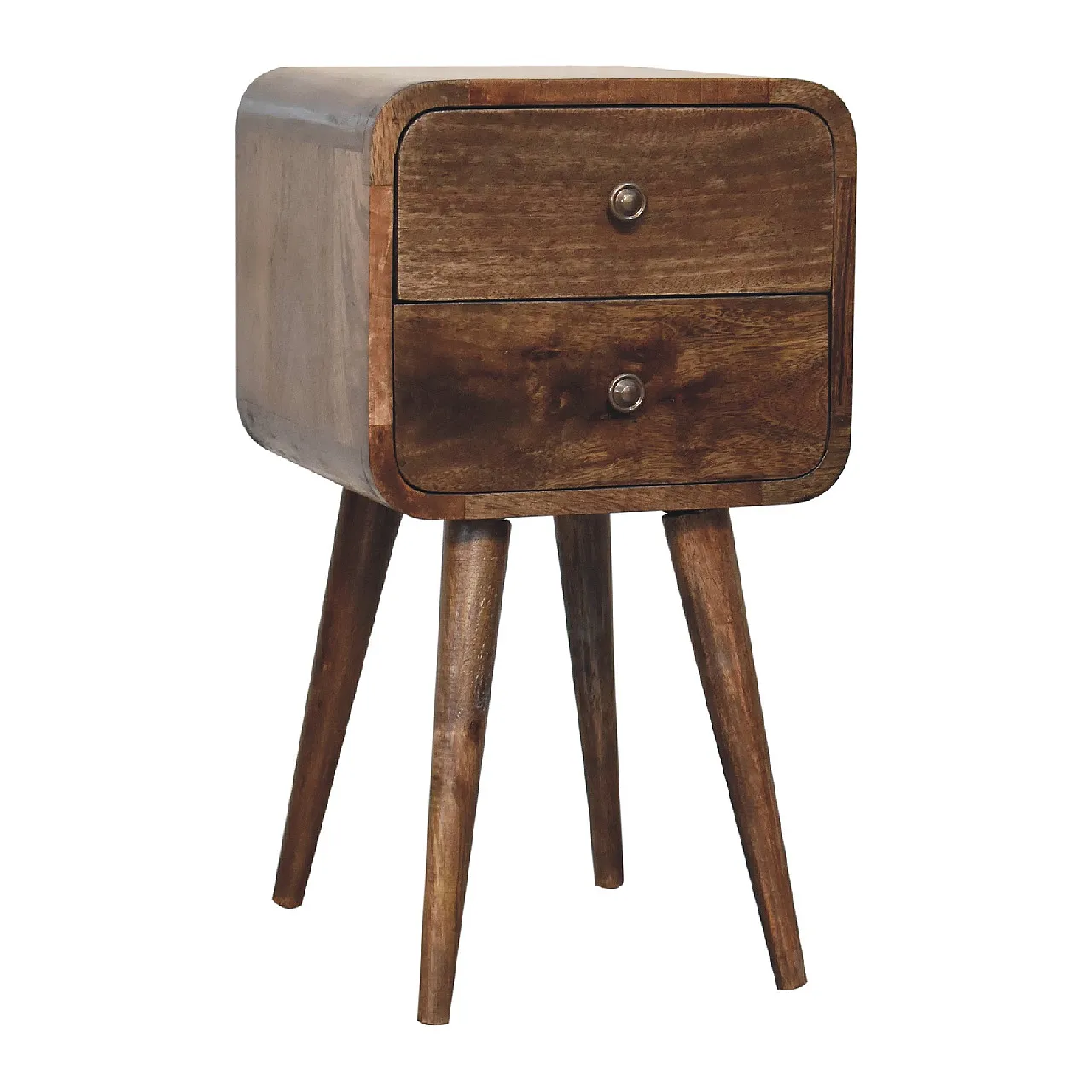 Mini curved grey‑washed bedside table, 2000s 3