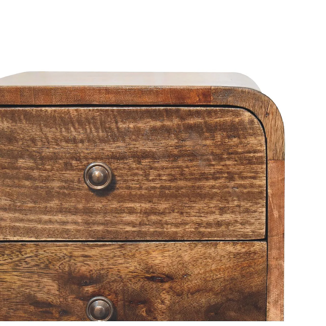 Mini curved grey‑washed bedside table, 2000s 4