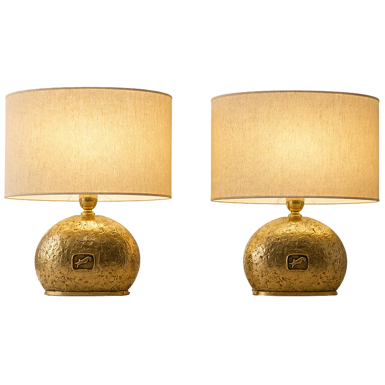 Coppia di lampade in ottone fuso, anni '70 4