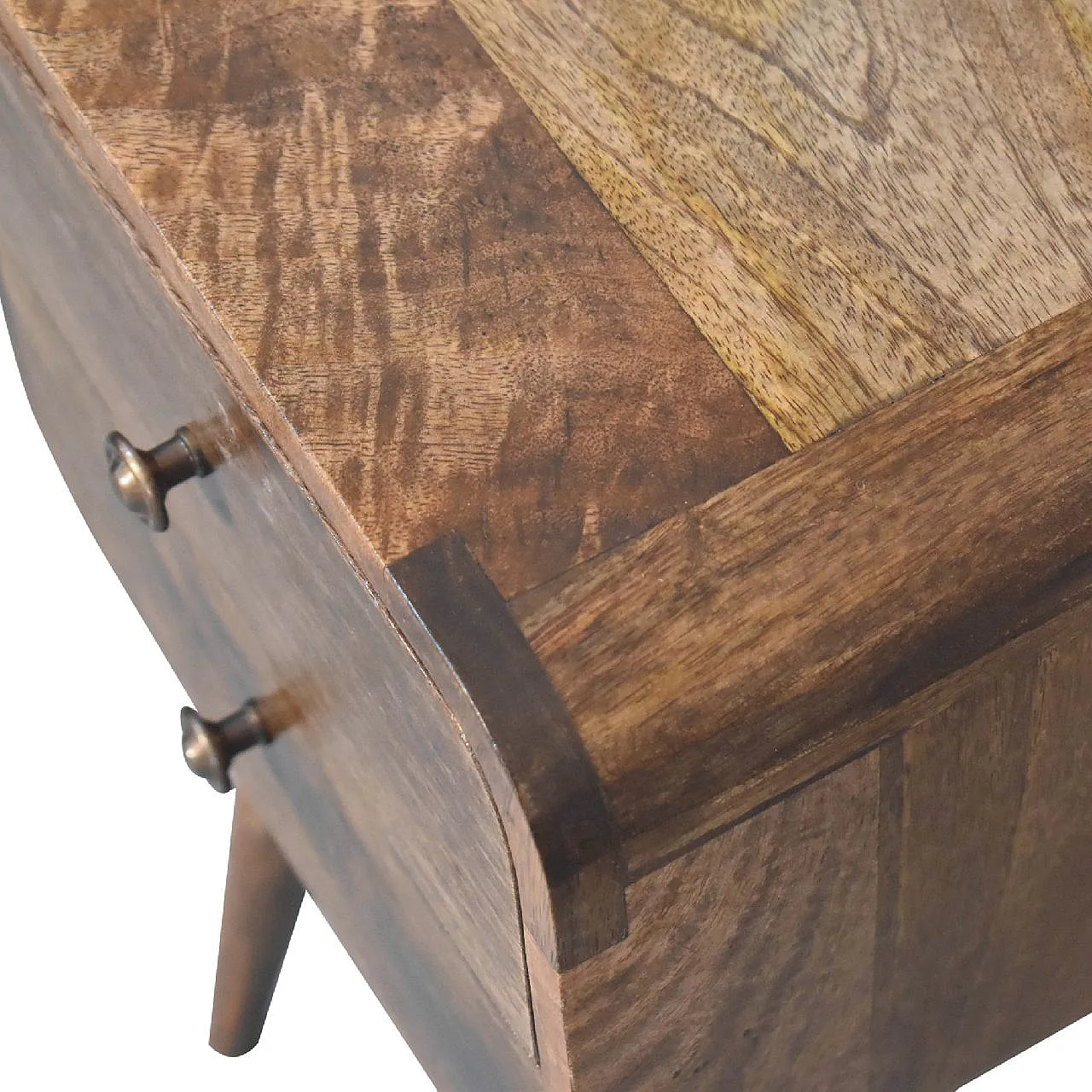 Mini curved grey‑washed bedside table, 2000s 5