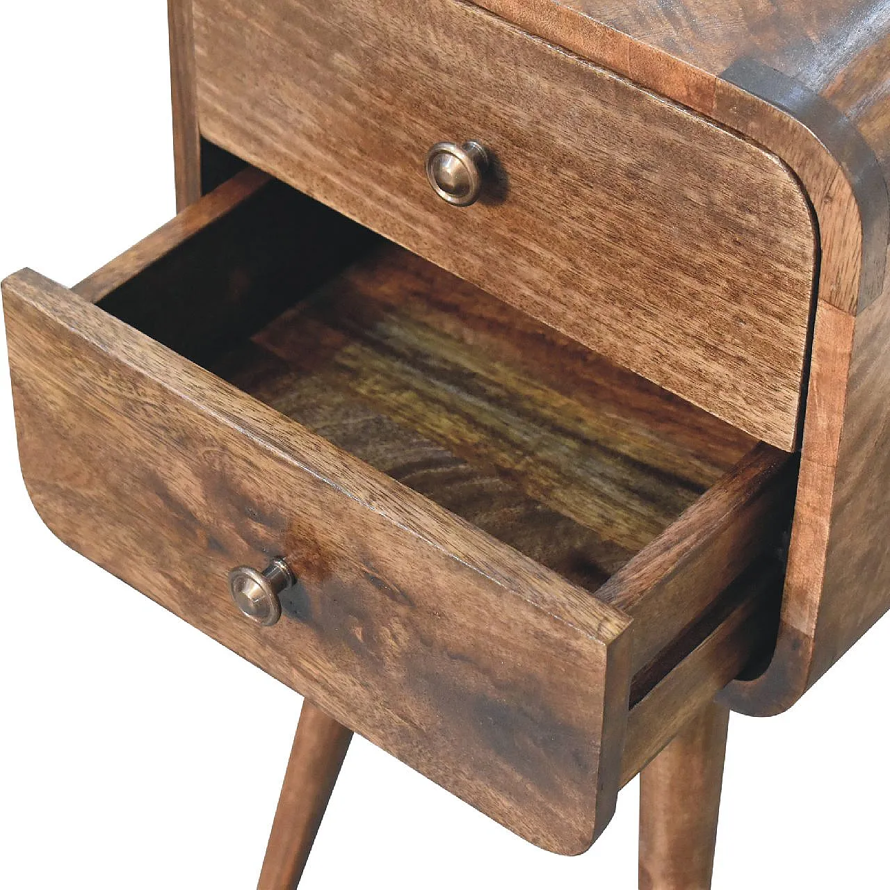 Mini curved grey‑washed bedside table, 2000s 6
