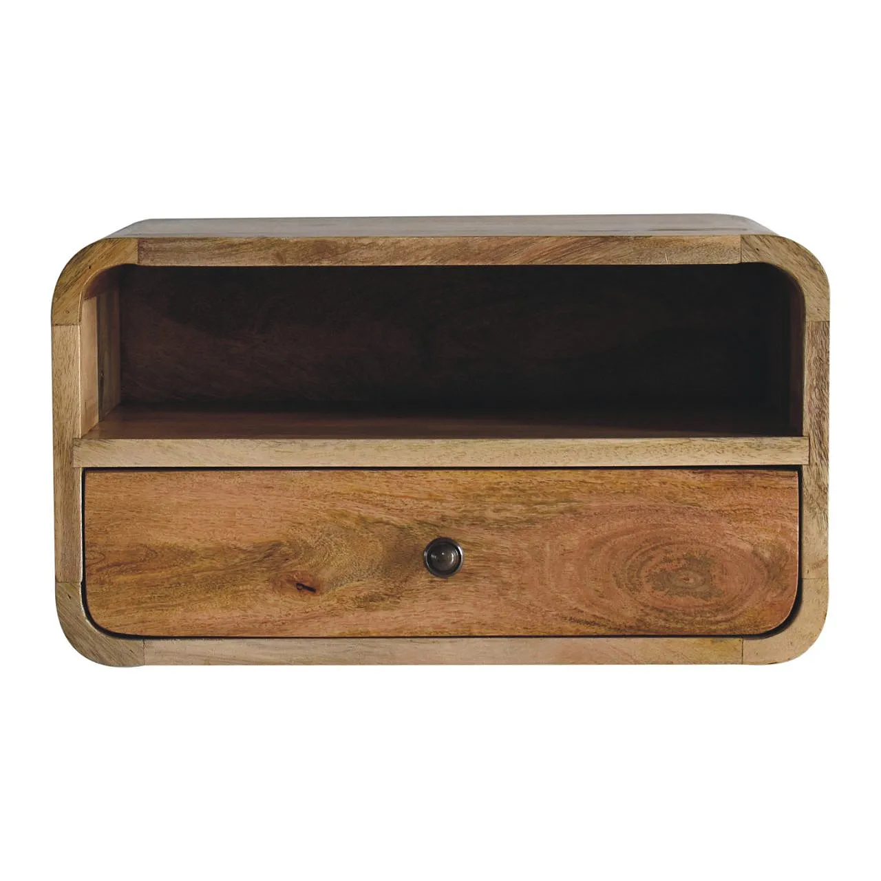 Oak‑ish curved floating bedside table, 2000s 1