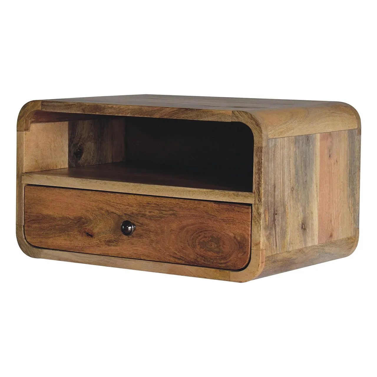 Oak‑ish curved floating bedside table, 2000s 2
