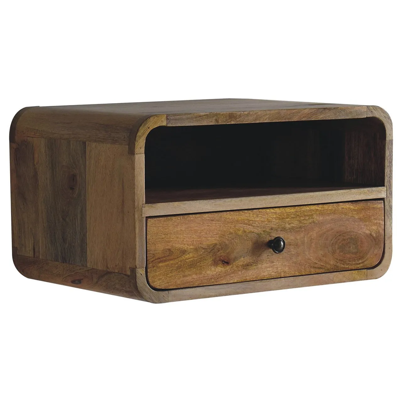 Oak‑ish curved floating bedside table, 2000s 3