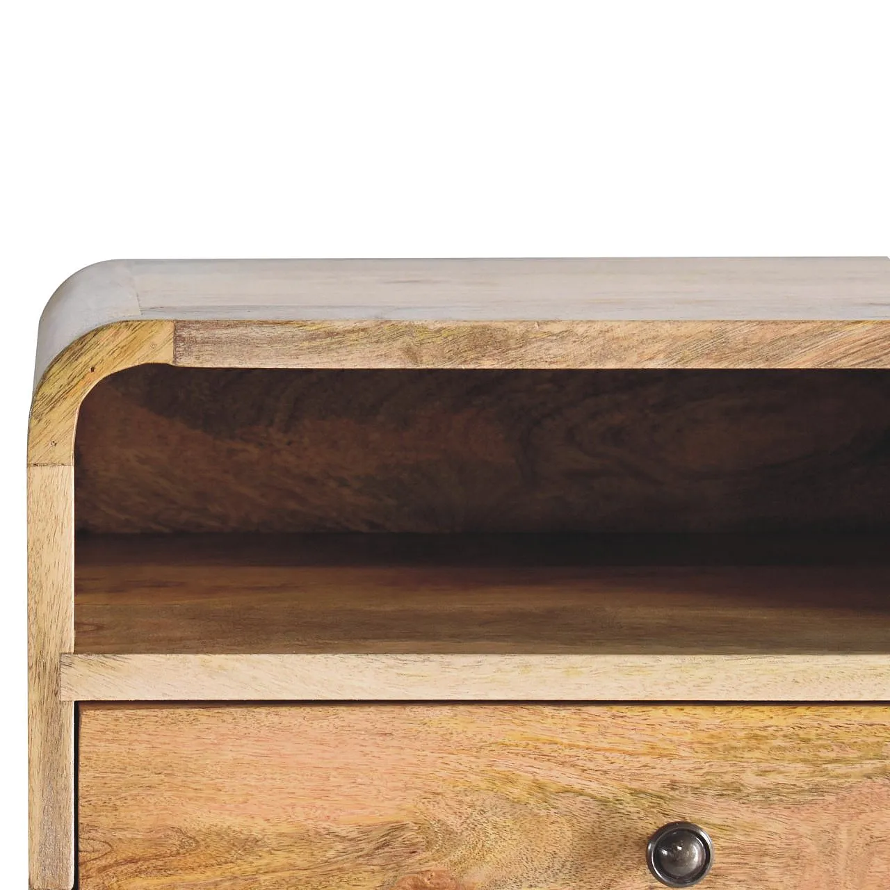 Oak‑ish curved floating bedside table, 2000s 4