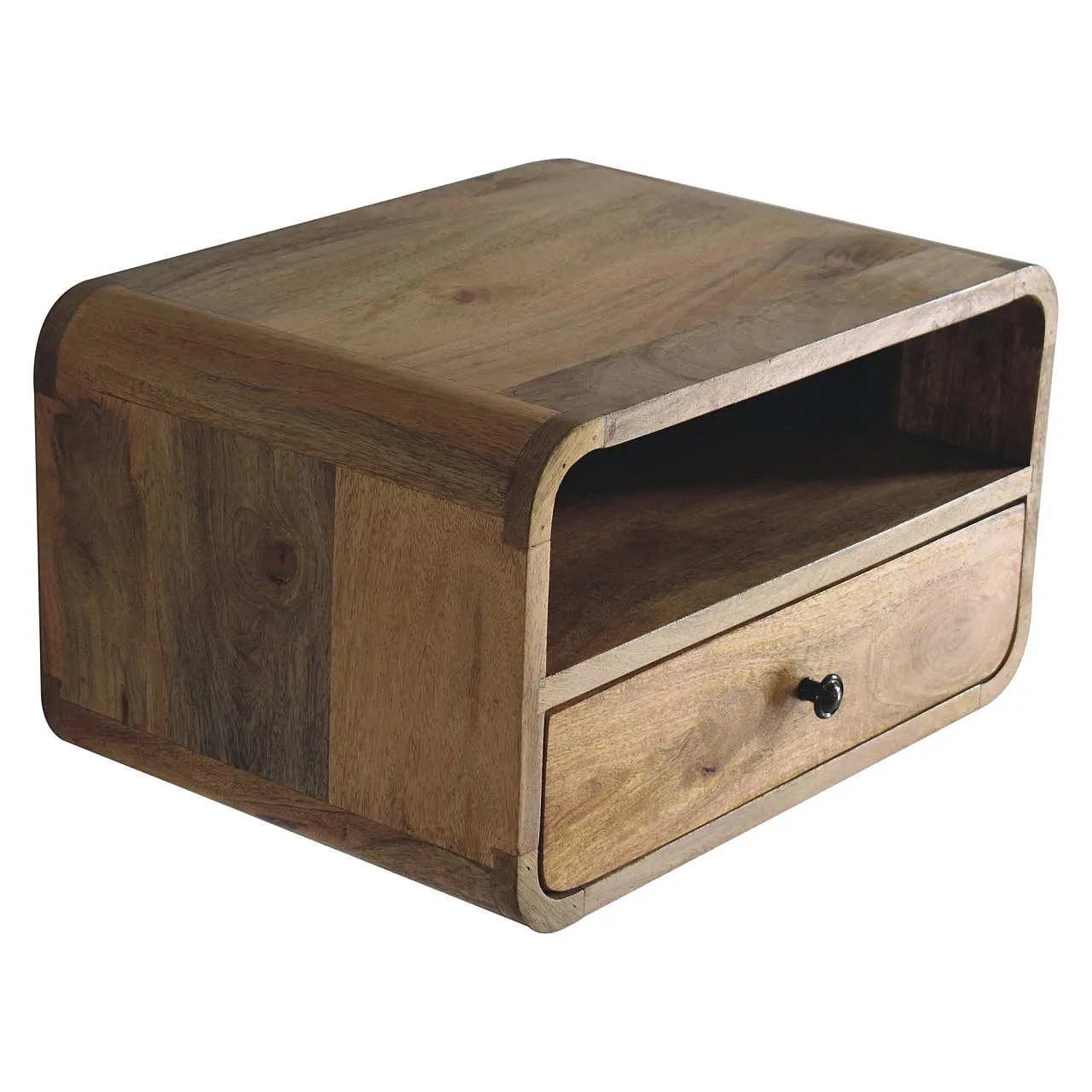 Oak‑ish curved floating bedside table, 2000s 5