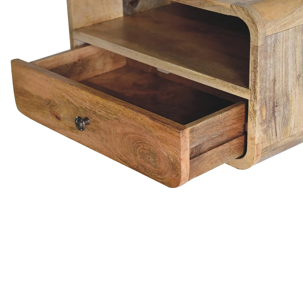 Oak‑ish curved floating bedside table, 2000s 6