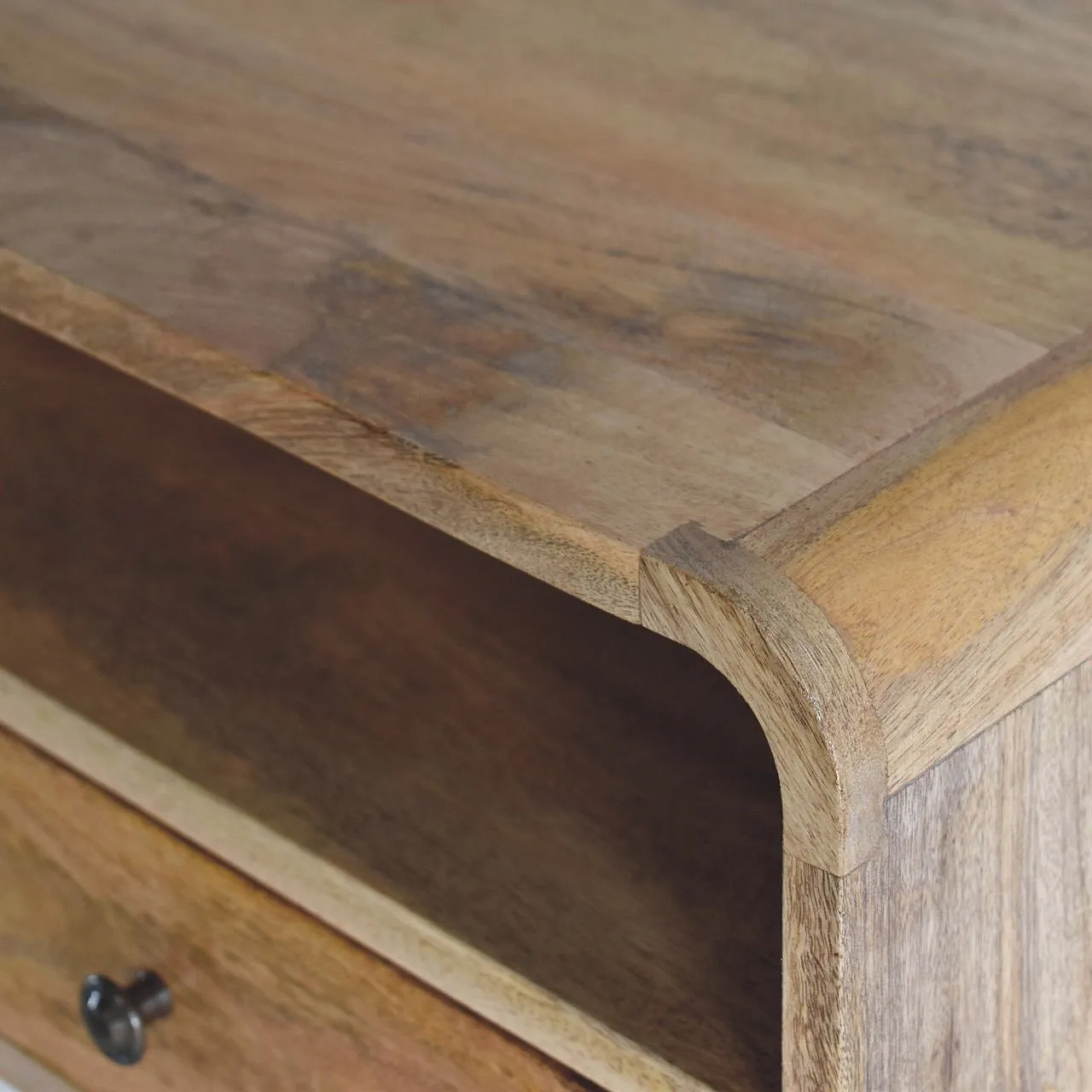 Oak‑ish curved floating bedside table, 2000s 7