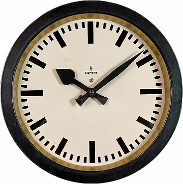Black Industrial Factory Wall Clock from Siemens, 1950s