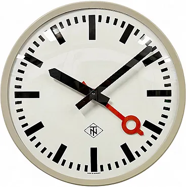 Grey Industrial Wall Clock from TN, 1960s