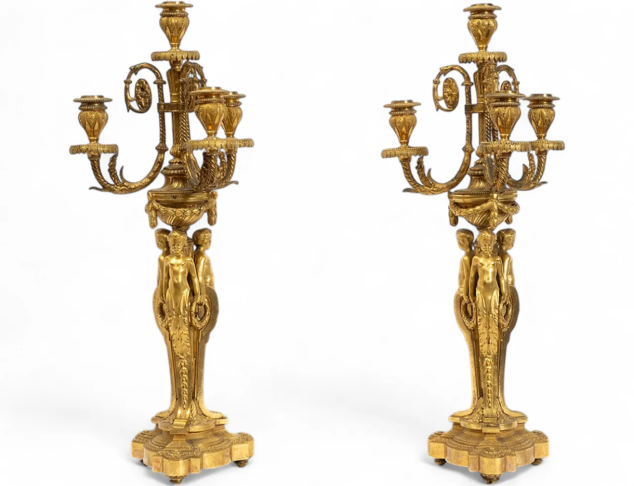 Pair Napoleon III candelabra/Flambeaux in gilt bronze, '800 4