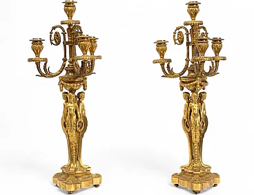 Pair Napoleon III candelabra/Flambeaux in gilt bronze, '800