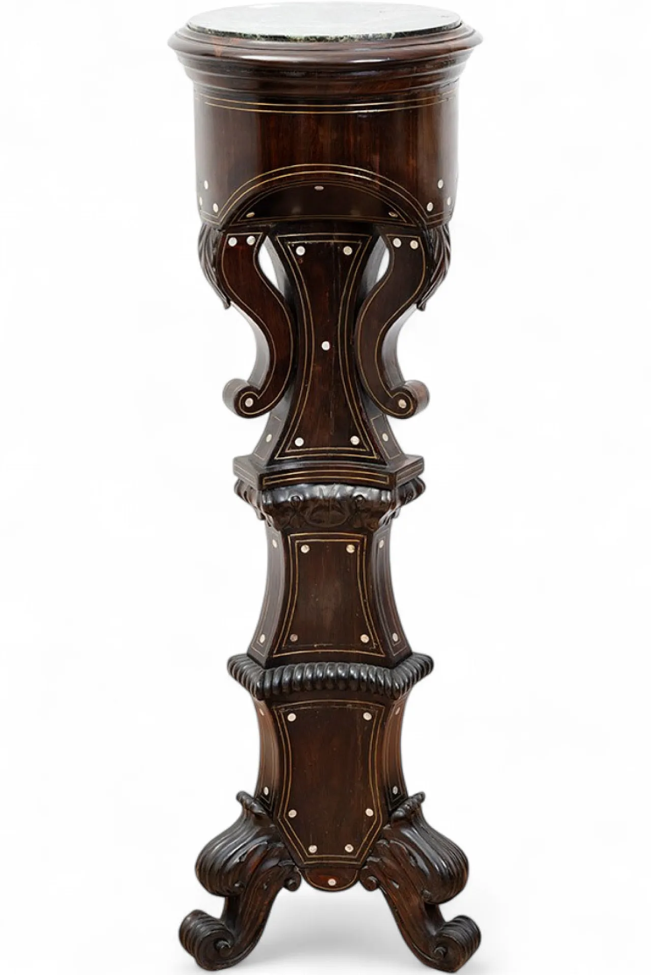 Antique Neapolitan Louis Philippe column in fine wood with inlays 6