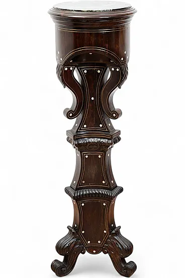 Antique Neapolitan Louis Philippe column in fine wood with inlays