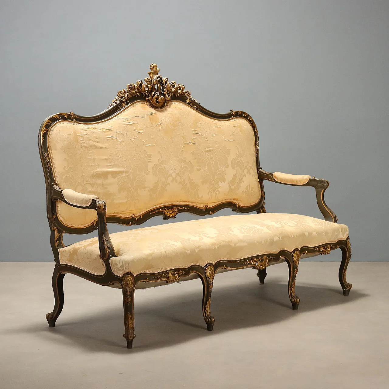 Baroque style sofa in carved wood, 19th century 1