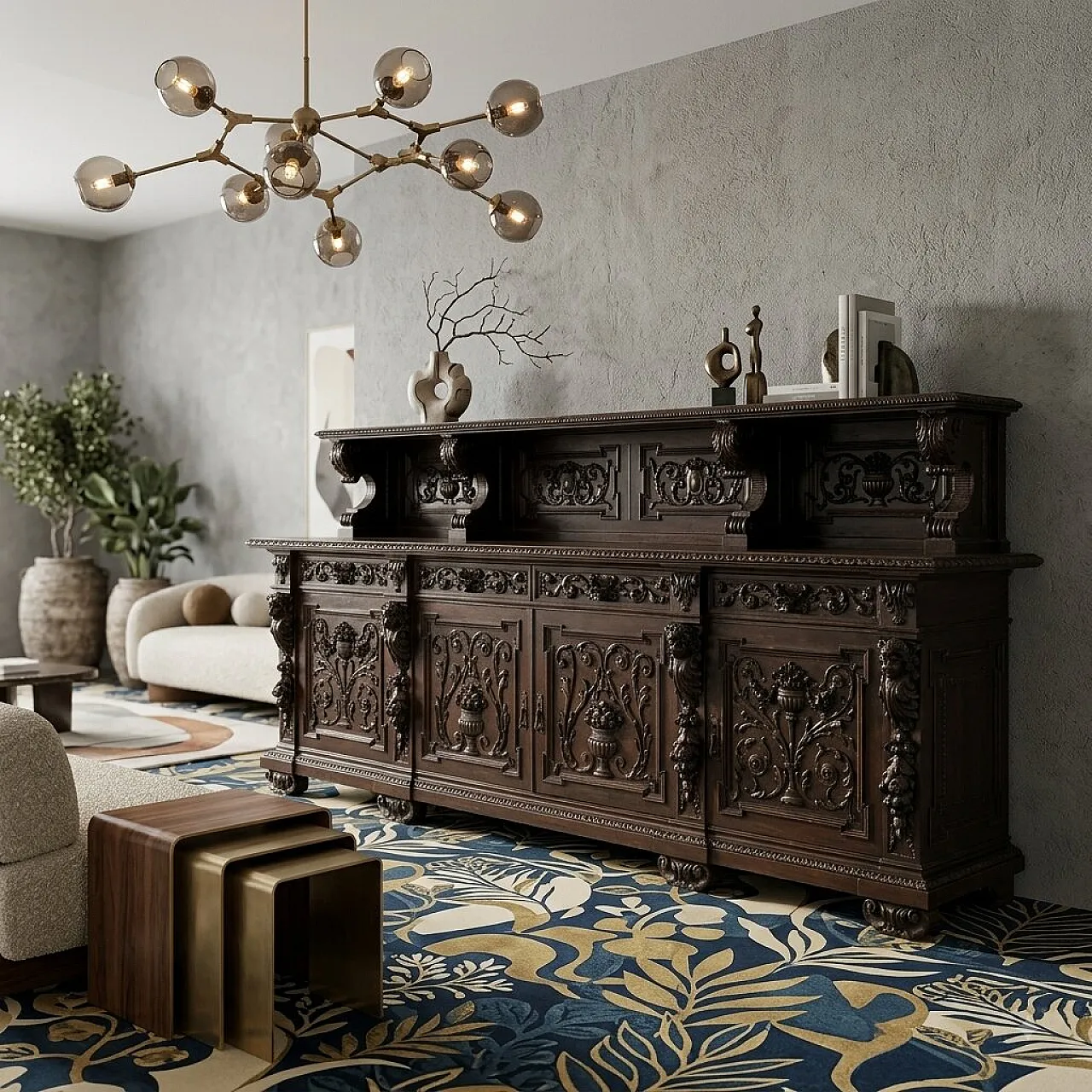 Credenza Neo Rinascimento in noce ebanizzata, '800 2