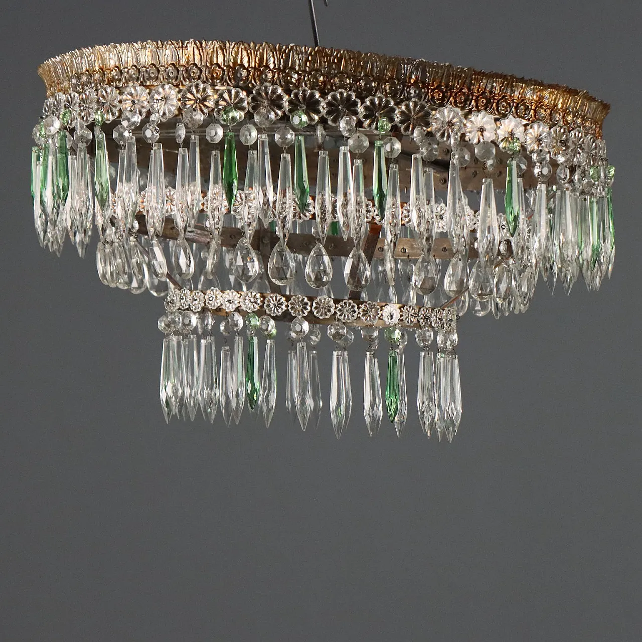 Lampadario in stile Impero in ferro dorato, '900 1