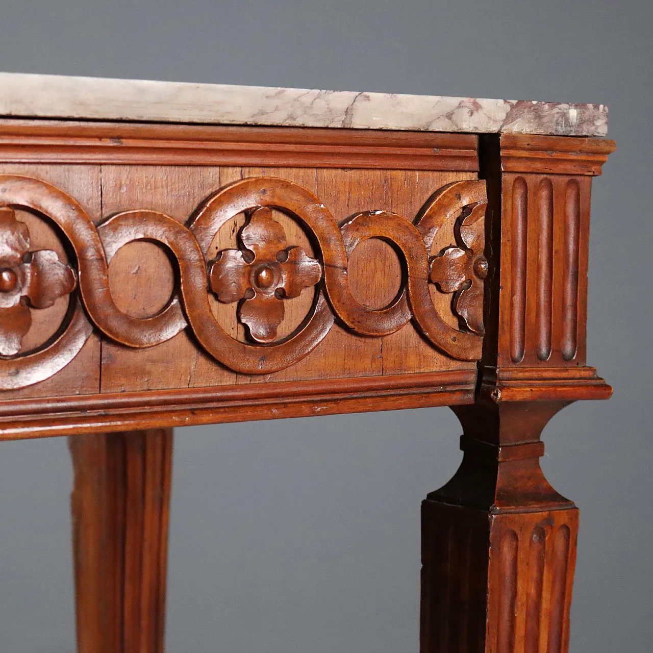 Neoclassical walnut console with marble top, 18th century 5