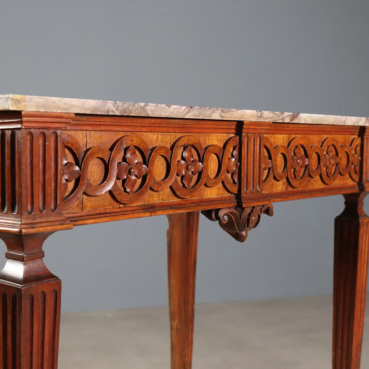 Neoclassical walnut console with marble top, 18th century 7