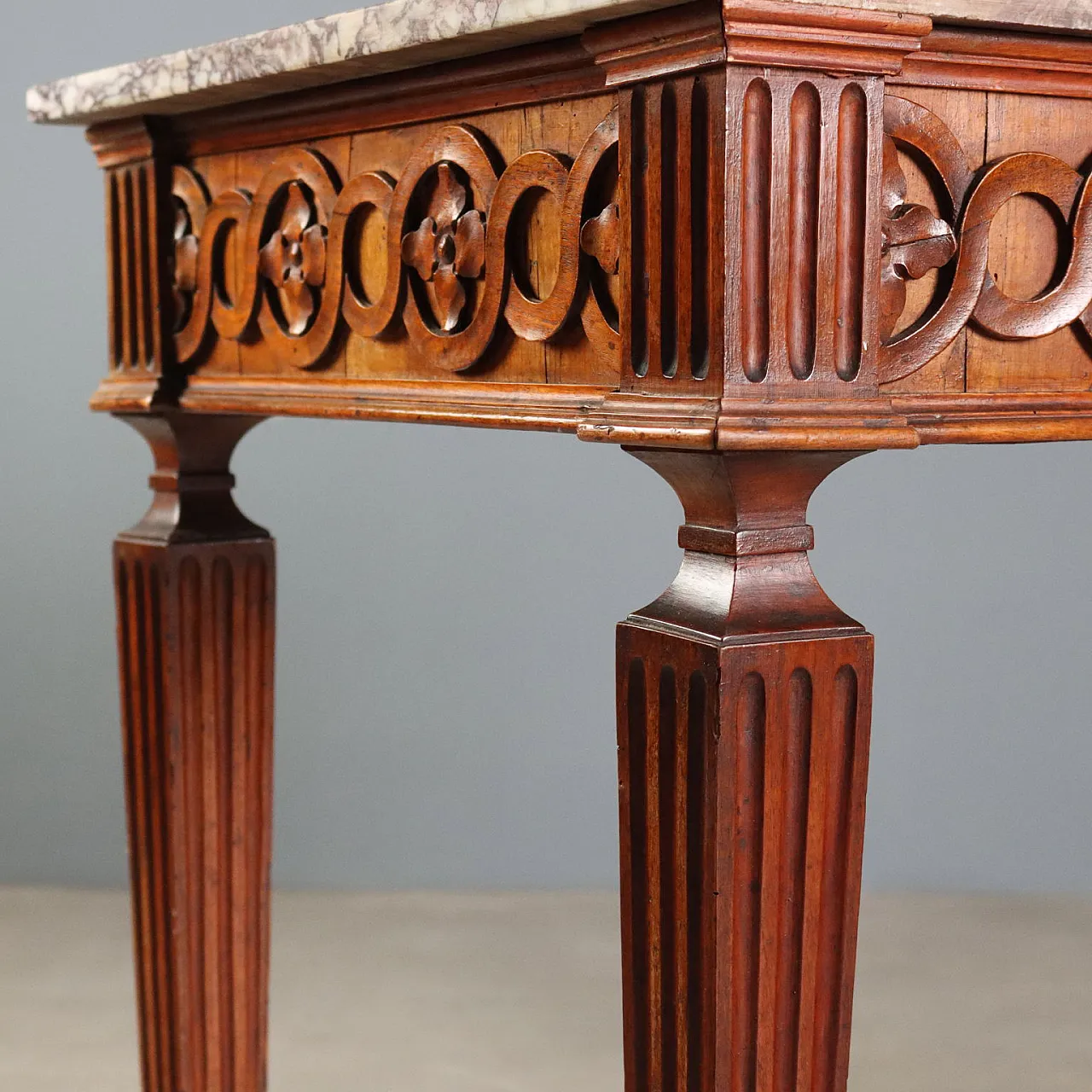 Neoclassical walnut console with marble top, 18th century 8