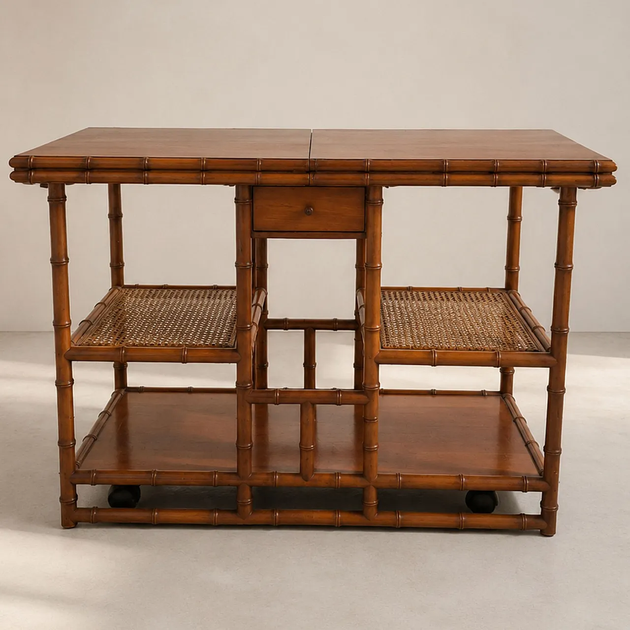 Servante anni ’70 in legno effetto bambù e paglia di vienna 5