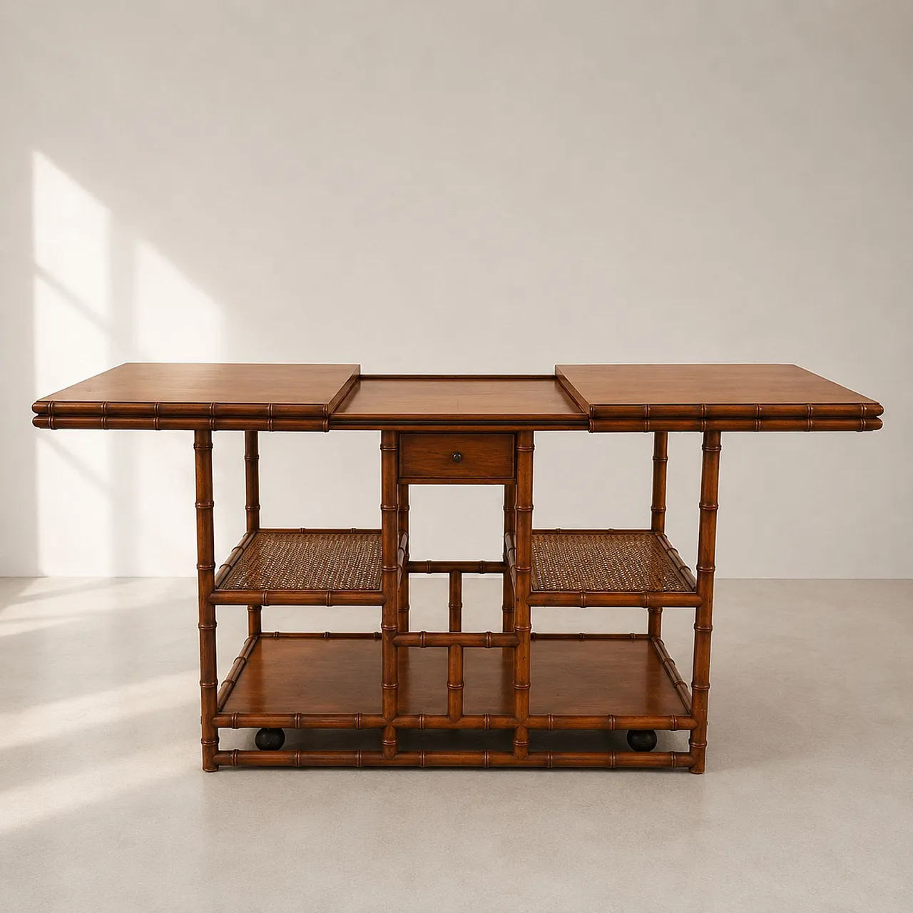 Servante anni ’70 in legno effetto bambù e paglia di vienna 8