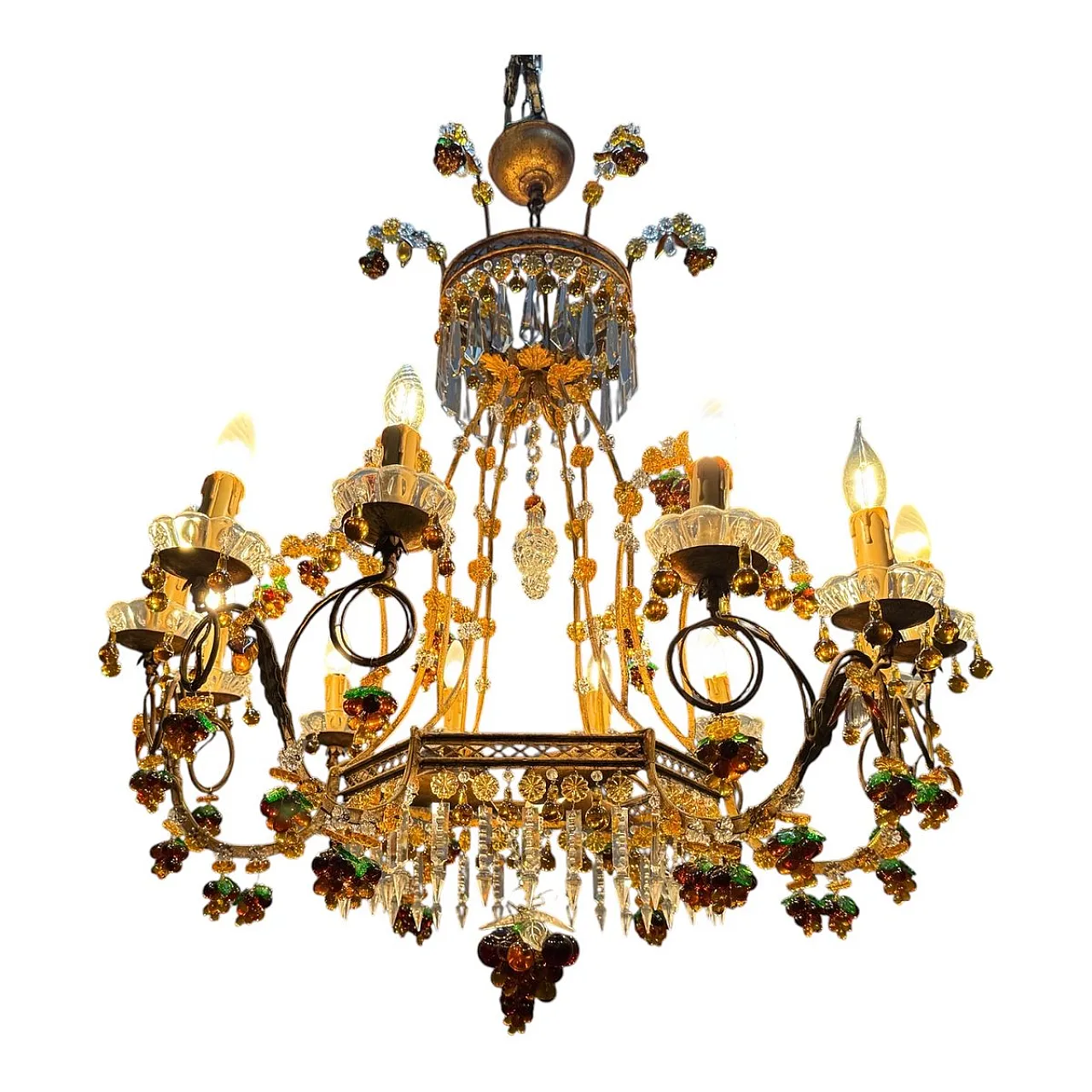 Lampadario grande con frutta e fiori in vetro di Murano, Italia, anni '50 2