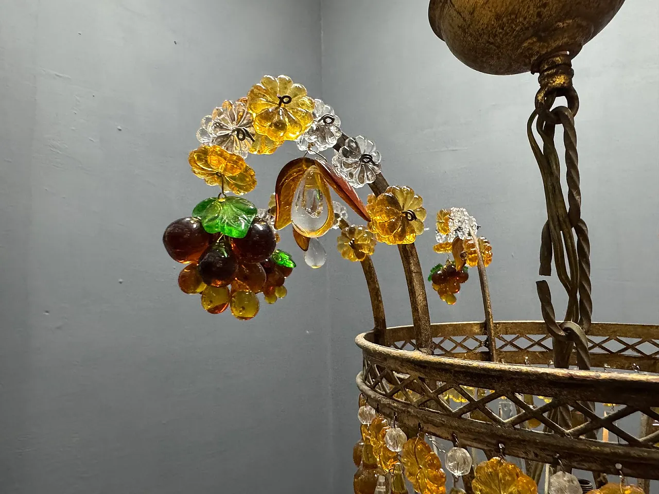 Lampadario grande con frutta e fiori in vetro di Murano, Italia, anni '50 4