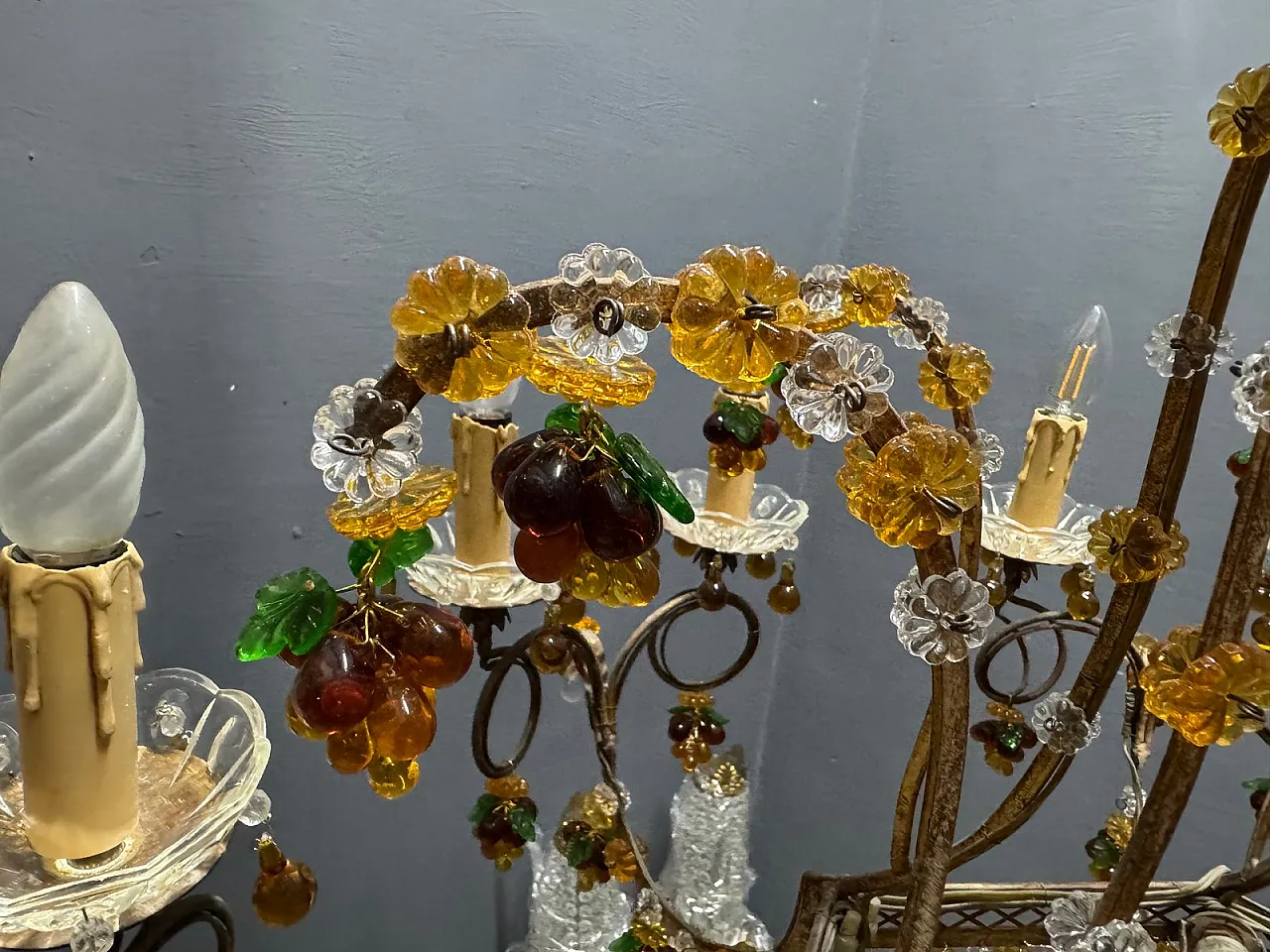 Lampadario grande con frutta e fiori in vetro di Murano, Italia, anni '50 5