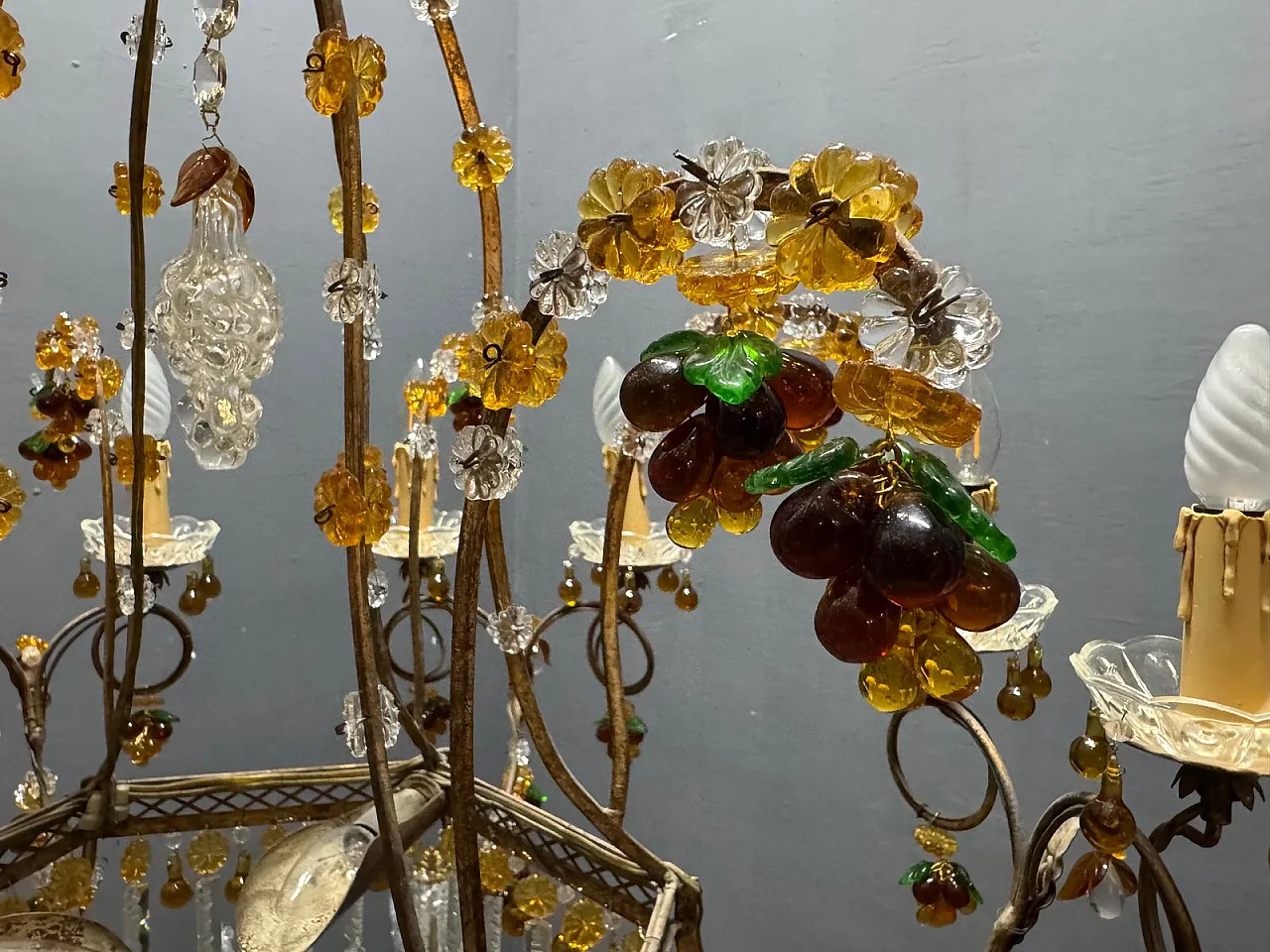 Lampadario grande con frutta e fiori in vetro di Murano, Italia, anni '50 6