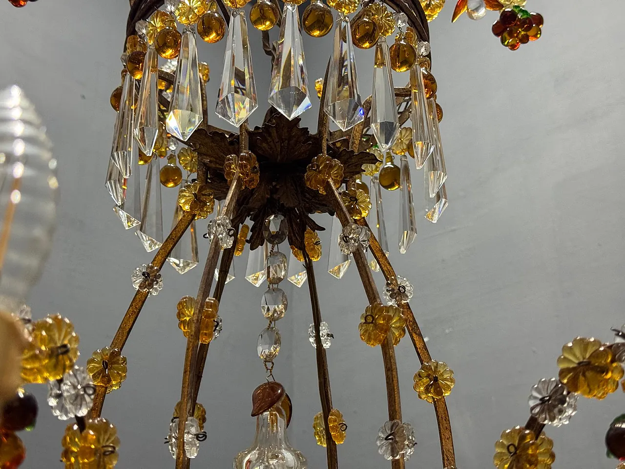 Lampadario grande con frutta e fiori in vetro di Murano, Italia, anni '50 7