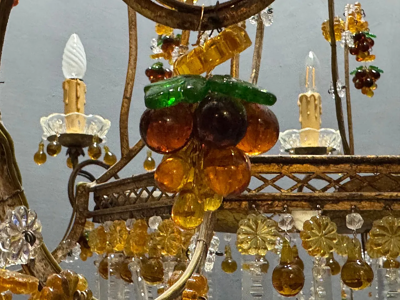 Lampadario grande con frutta e fiori in vetro di Murano, Italia, anni '50 9