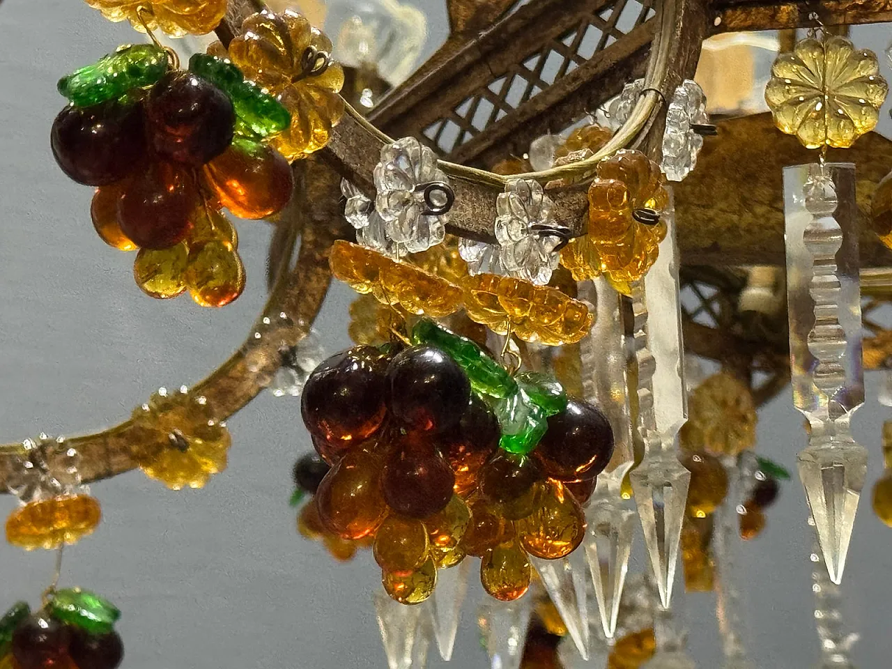 Lampadario grande con frutta e fiori in vetro di Murano, Italia, anni '50 10