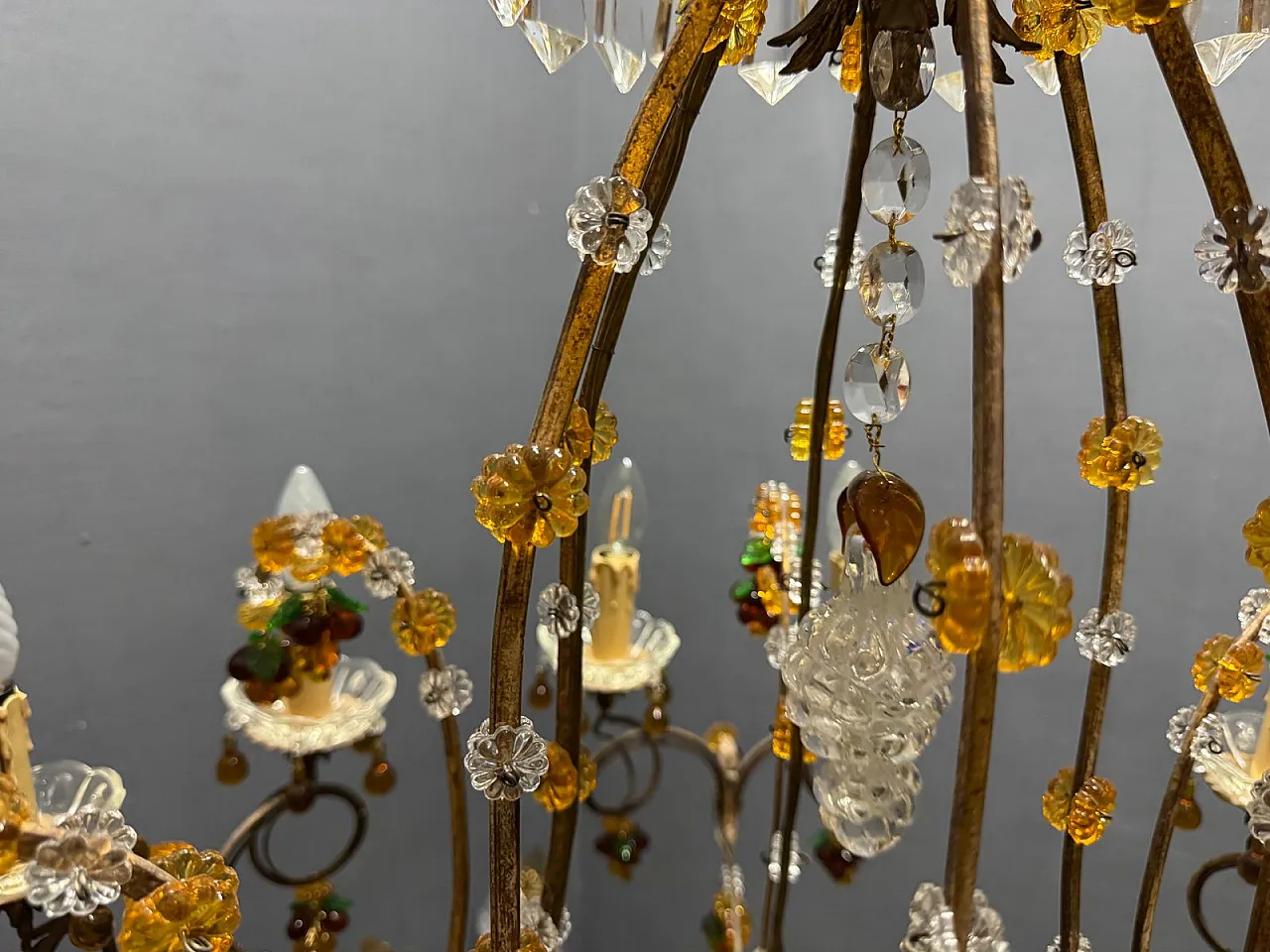 Lampadario grande con frutta e fiori in vetro di Murano, Italia, anni '50 12