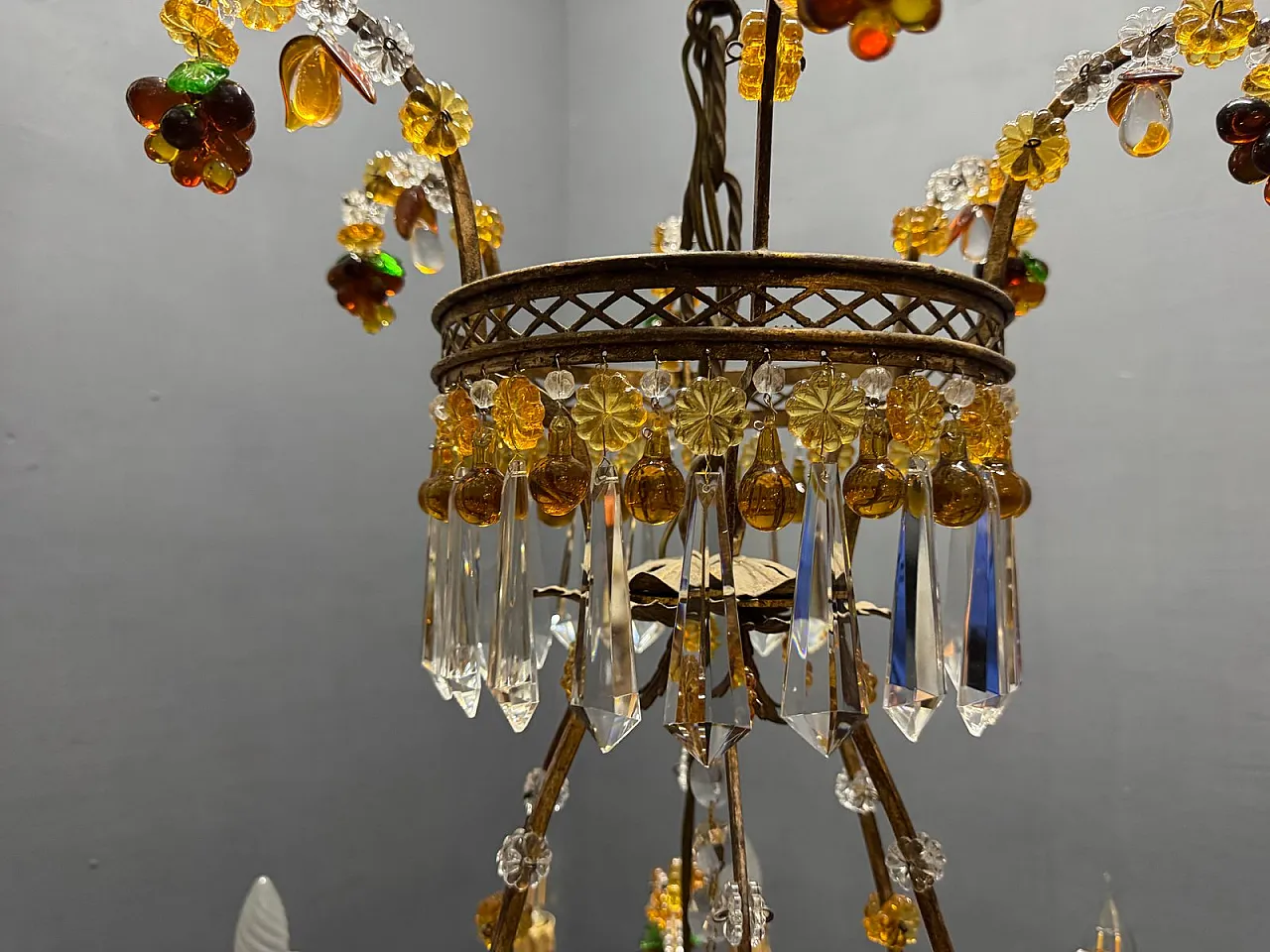 Lampadario grande con frutta e fiori in vetro di Murano, Italia, anni '50 13