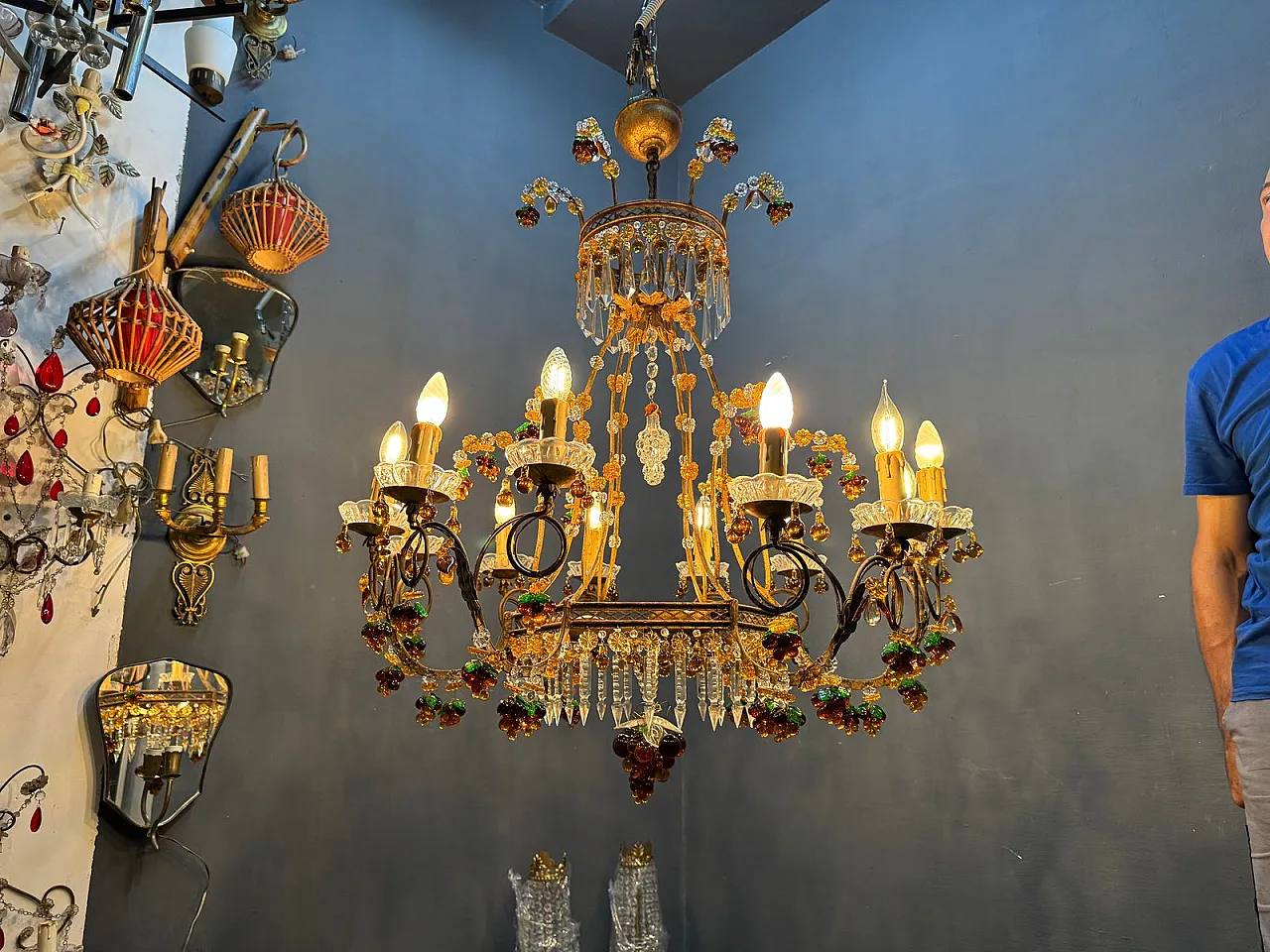 Lampadario grande con frutta e fiori in vetro di Murano, Italia, anni '50 15