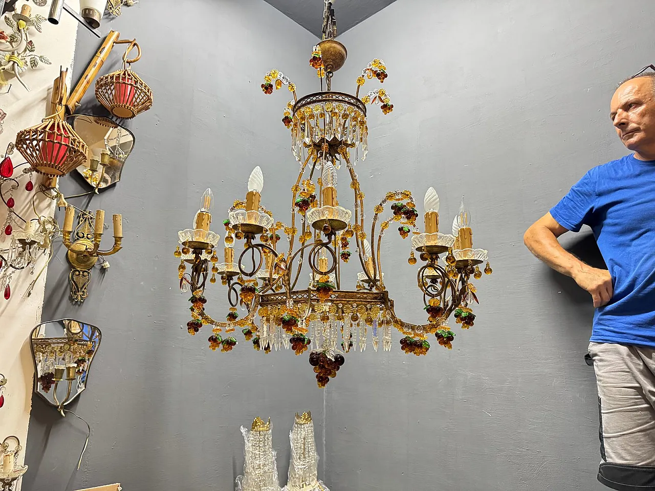 Lampadario grande con frutta e fiori in vetro di Murano, Italia, anni '50 17