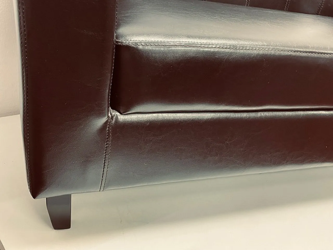 Two-seater sofa, in brown skay, 70s 6