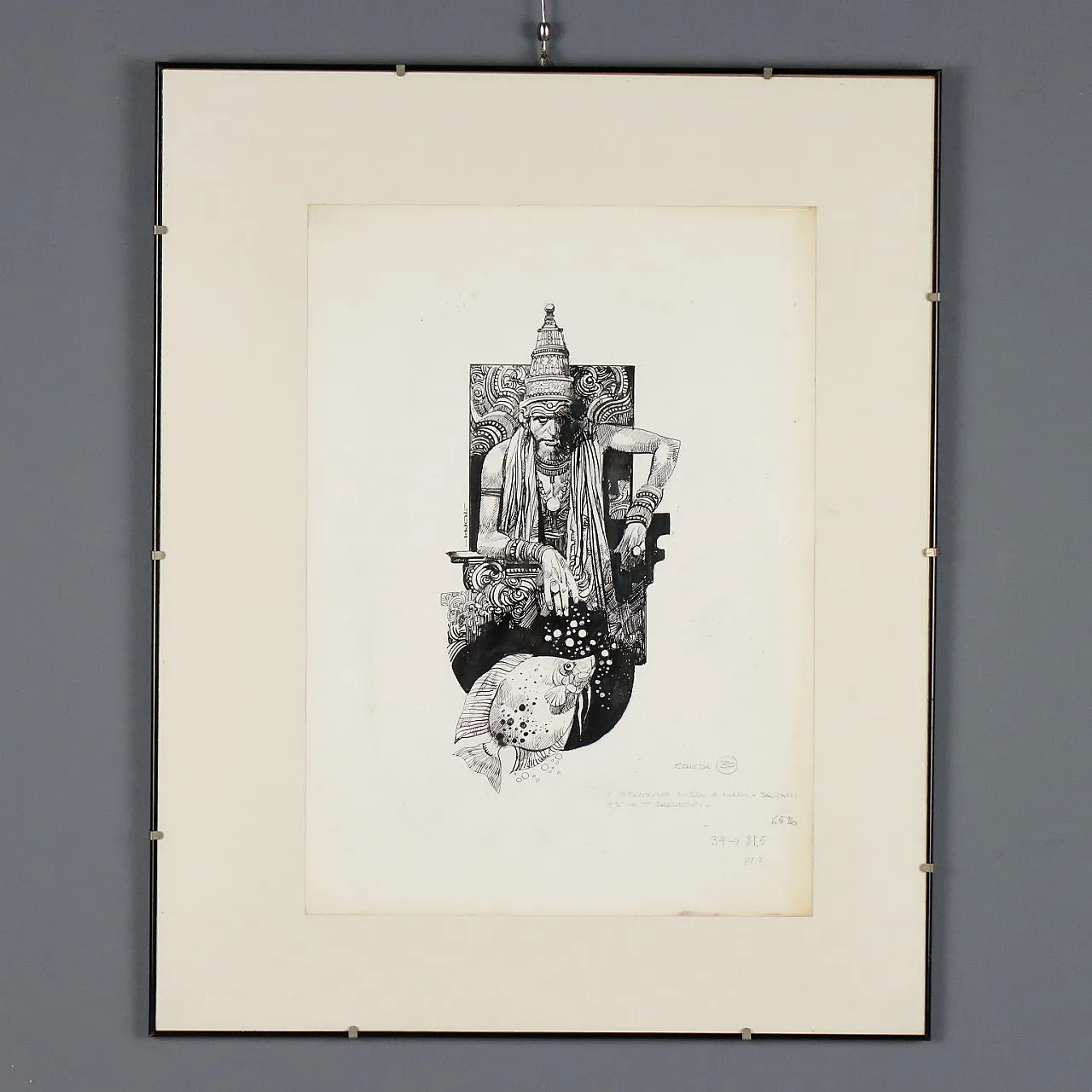 Design by Sergio Toppi, mixed media on paper, 20th century 1
