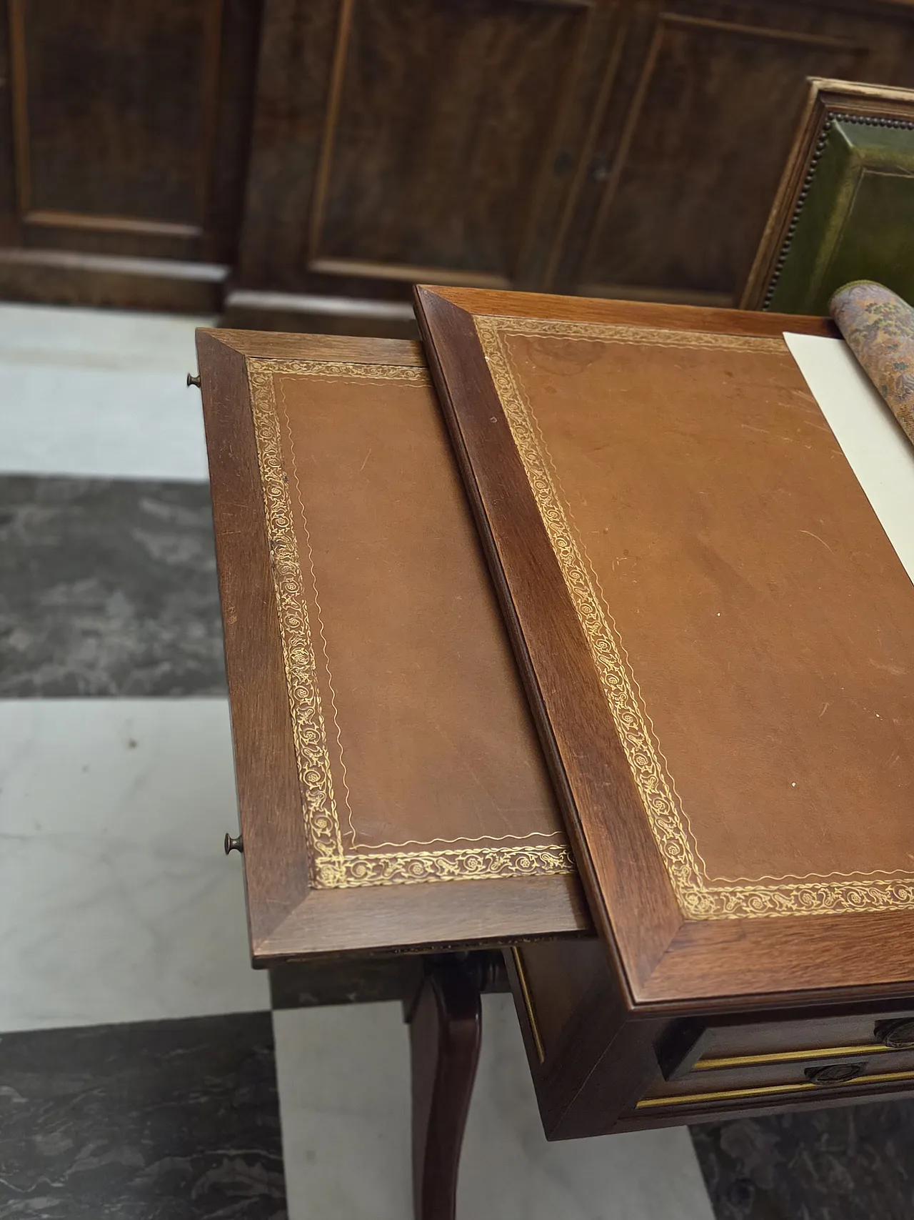 Louis XVI style desk with fabric top, 1960s 1