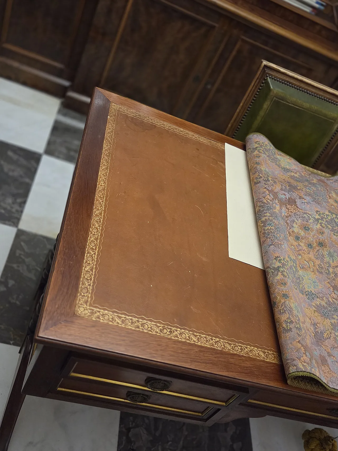 Louis XVI style desk with fabric top, 1960s 3