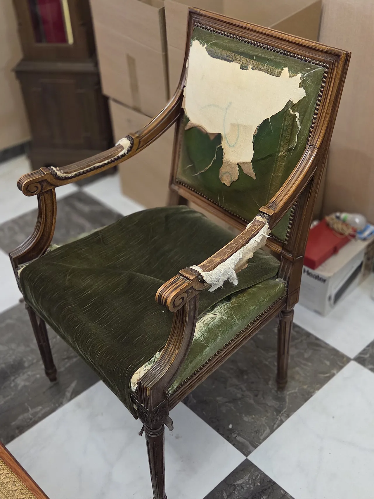 Armchair in wood and velvet, late 20th century 2