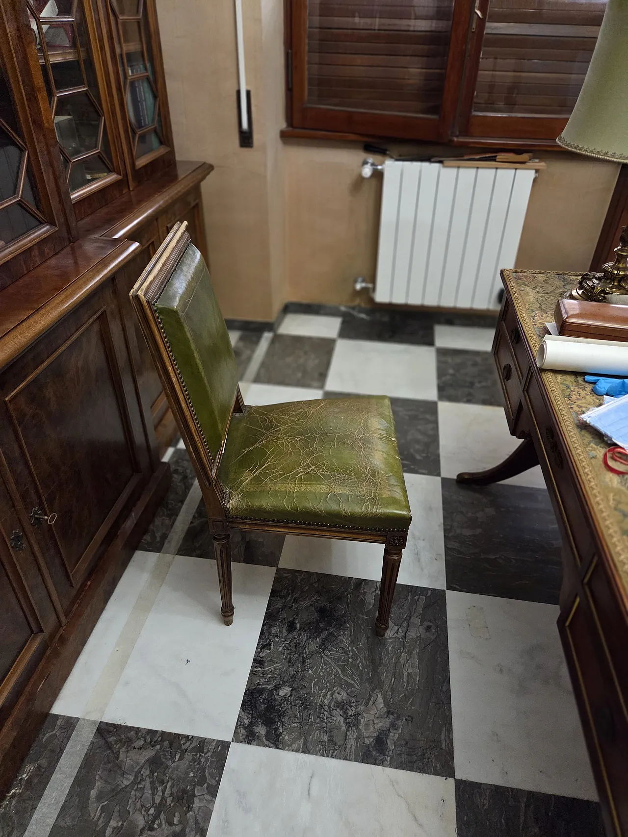 Louis XVI style guest chair in green leather, 1970s 1