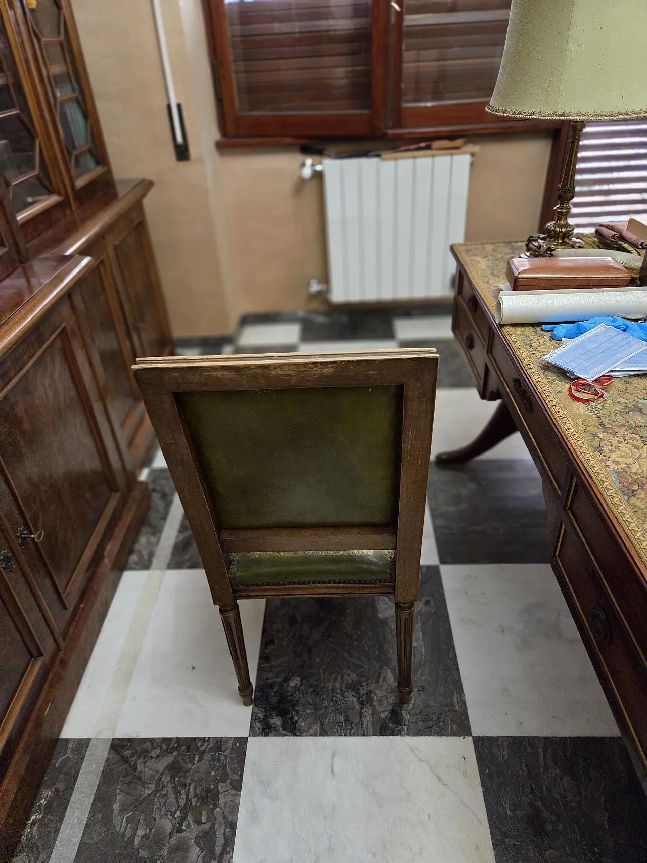 Louis XVI style guest chair in green leather, 1970s 2