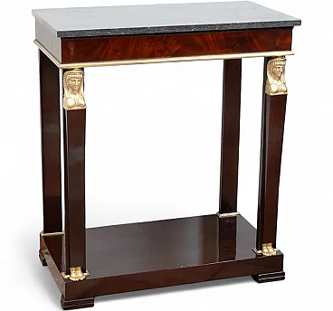Return of Egypt console in mahogany feather with marble top, 19th c.