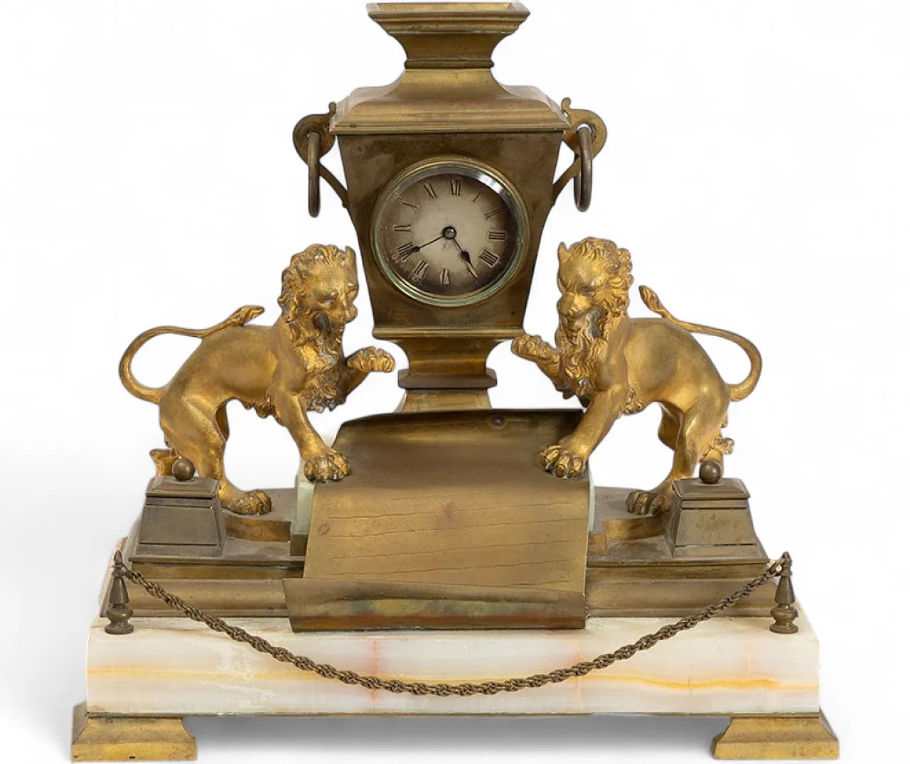 Inkwell with integrated Napoleon III clock in gilded bronze, 19th c. 6