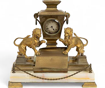 Inkwell with integrated Napoleon III clock in gilded bronze, 19th c.